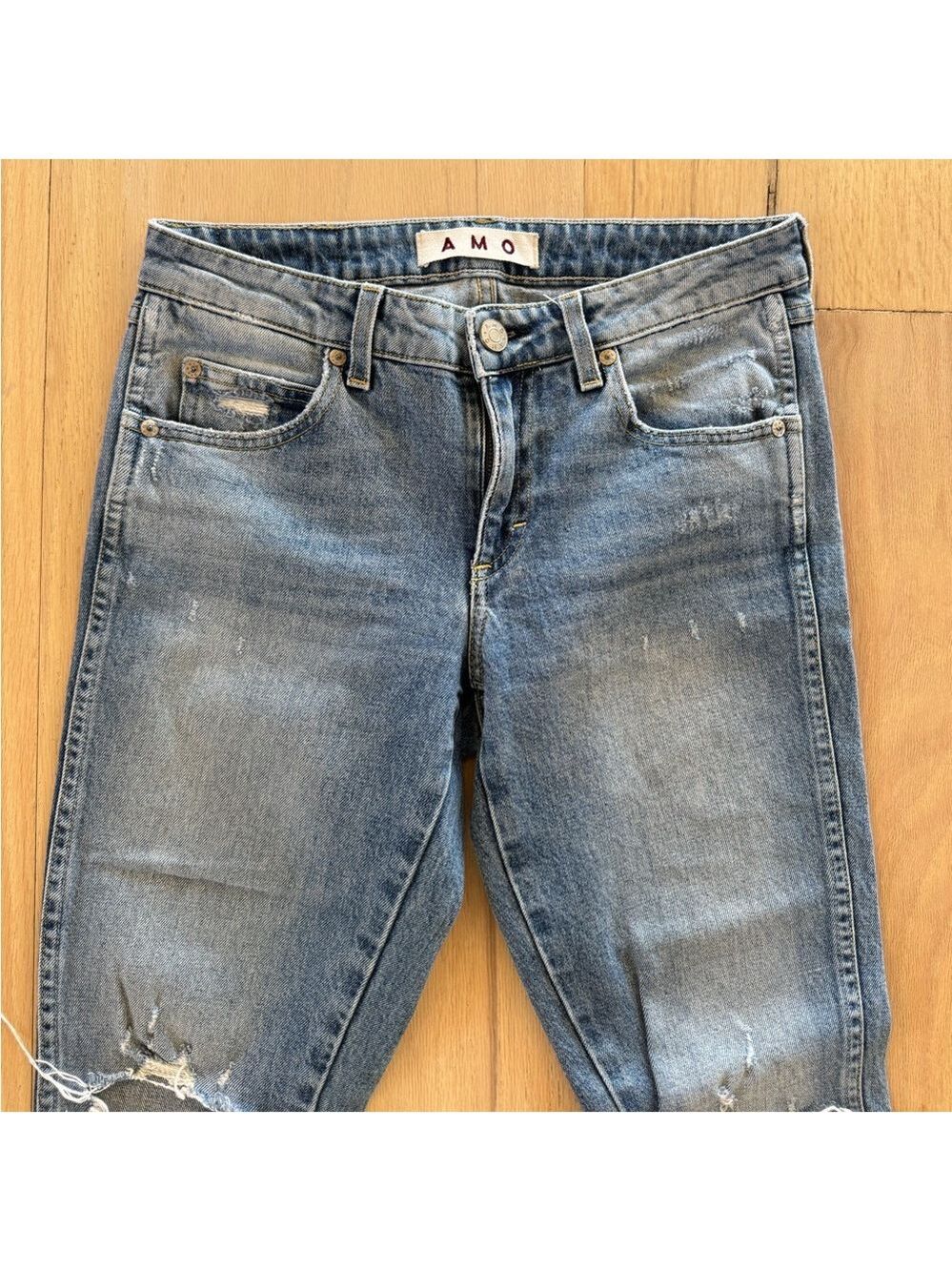 AMO Stix in Soulmate Destroy Jeans Distressed Light Wash Denim Size 27 - Picture 2 of 7
